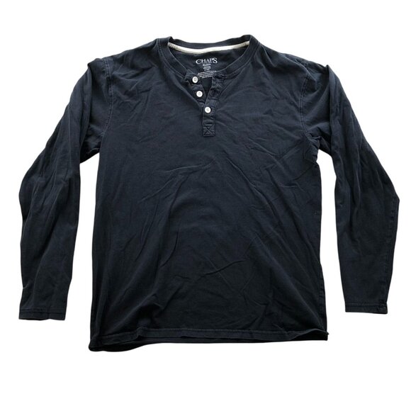 Chaps Mens Henley Shirt Medium Long Sleeve Black Casual Top Classic Pullover - Picture 1 of 8